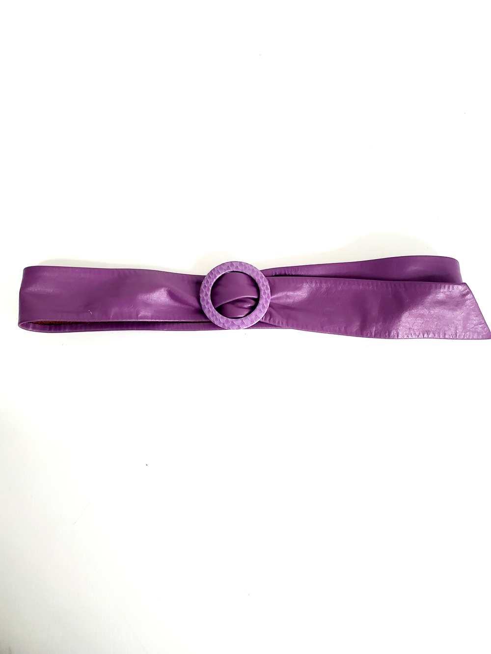 Purple Leather Women's Wide Tie Belt with Round Buckle SZ L